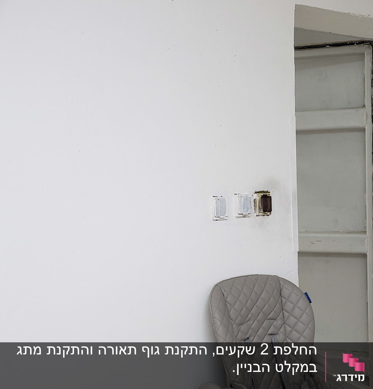 חוטי חשמל חשופים בקיר לבן